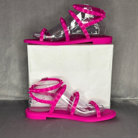 🔥🔥🔥Steve Madden Pink Jelly Sandals with Ruffled Ankle Straps Size: 8🔥🔥🔥 - Picture 4 of 6